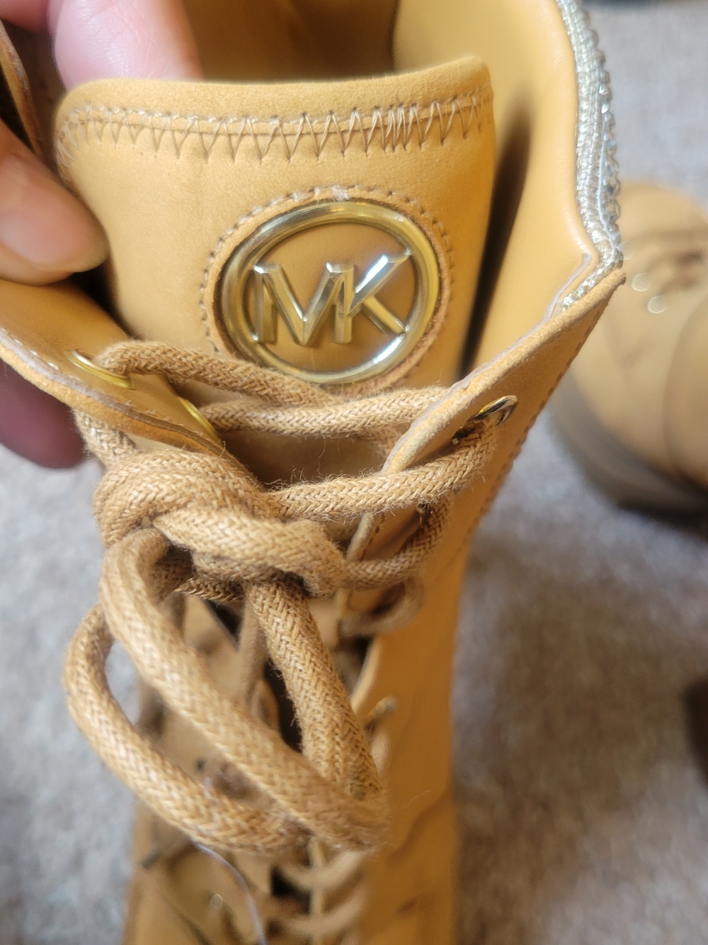 Michael Kors Tan Lace-Up Block Heel Boots with Crystal Collar - Picture 8 of 15